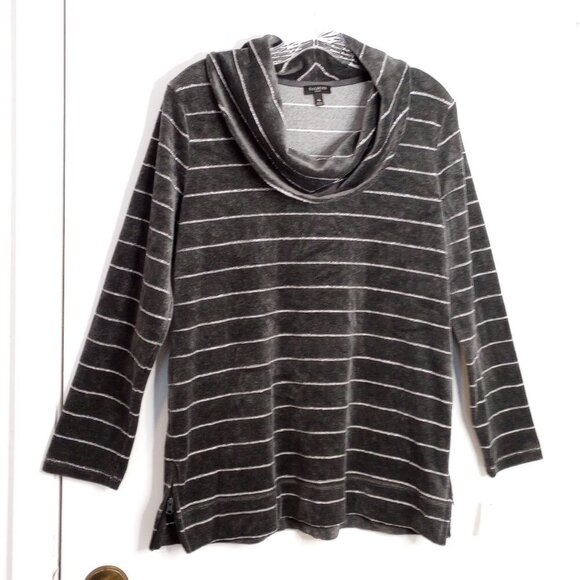 Talbots Grey Velour Metallic Striped Cowl-Neck Tunic Top - Picture 1 of 8